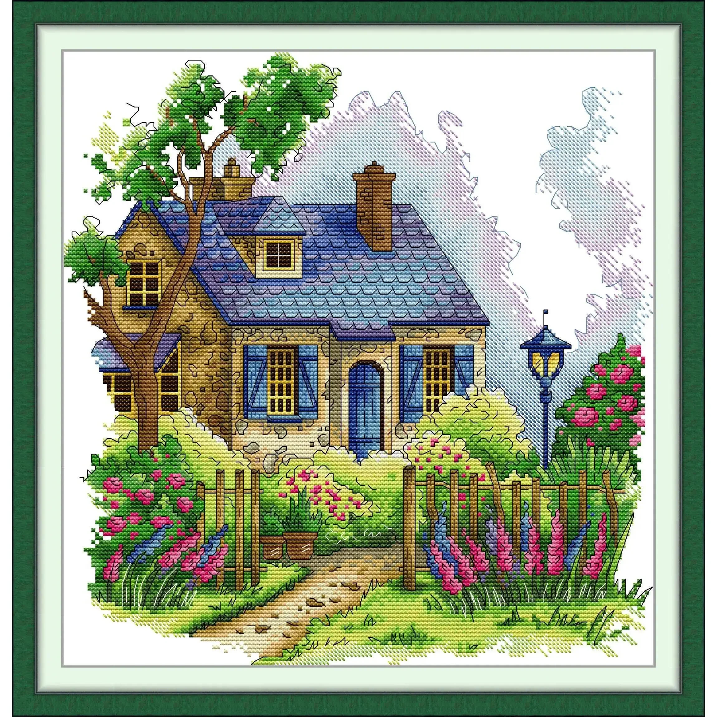 Joy Sunday Pre-printed Cross Stitch Kit  Easy Pattern Aida  Stamped Fabric Embroidery Set-Country House 10