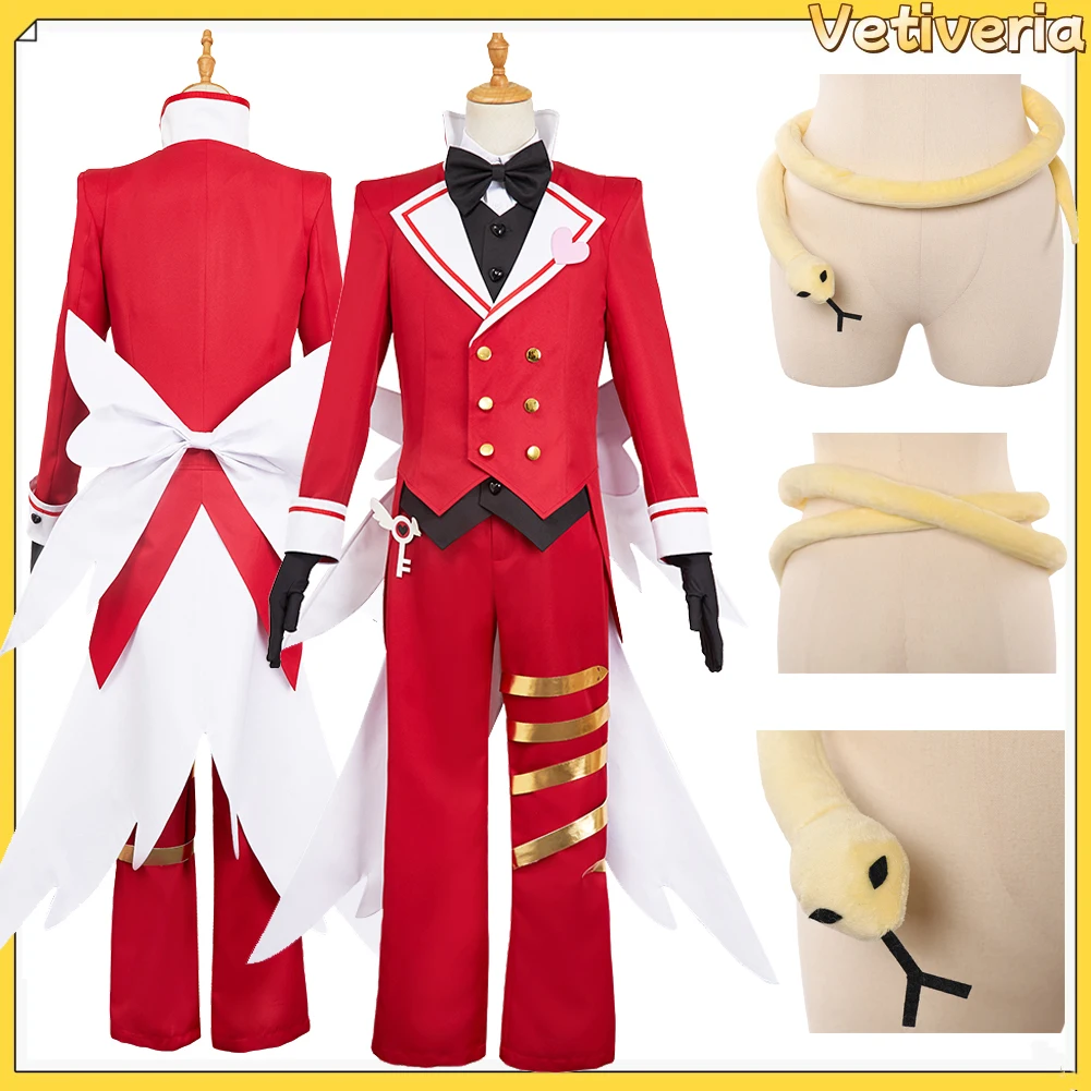 

Lucifer Cosplay Costume Yellow Snake Belt Uniform Anime Cartoon Hotel Roleplay Shirt Vest Coat Pants Halloween Party Men Suit