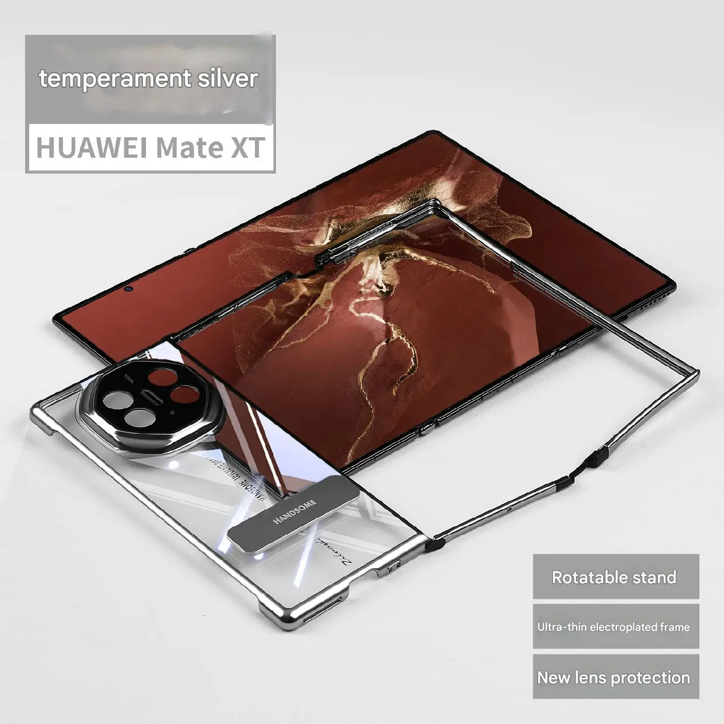 

for mate xt shell Transparent Plating Frame Full Edge Protection Case For HUAWEI Mate XT Slim Cover With Rotating Kickstand