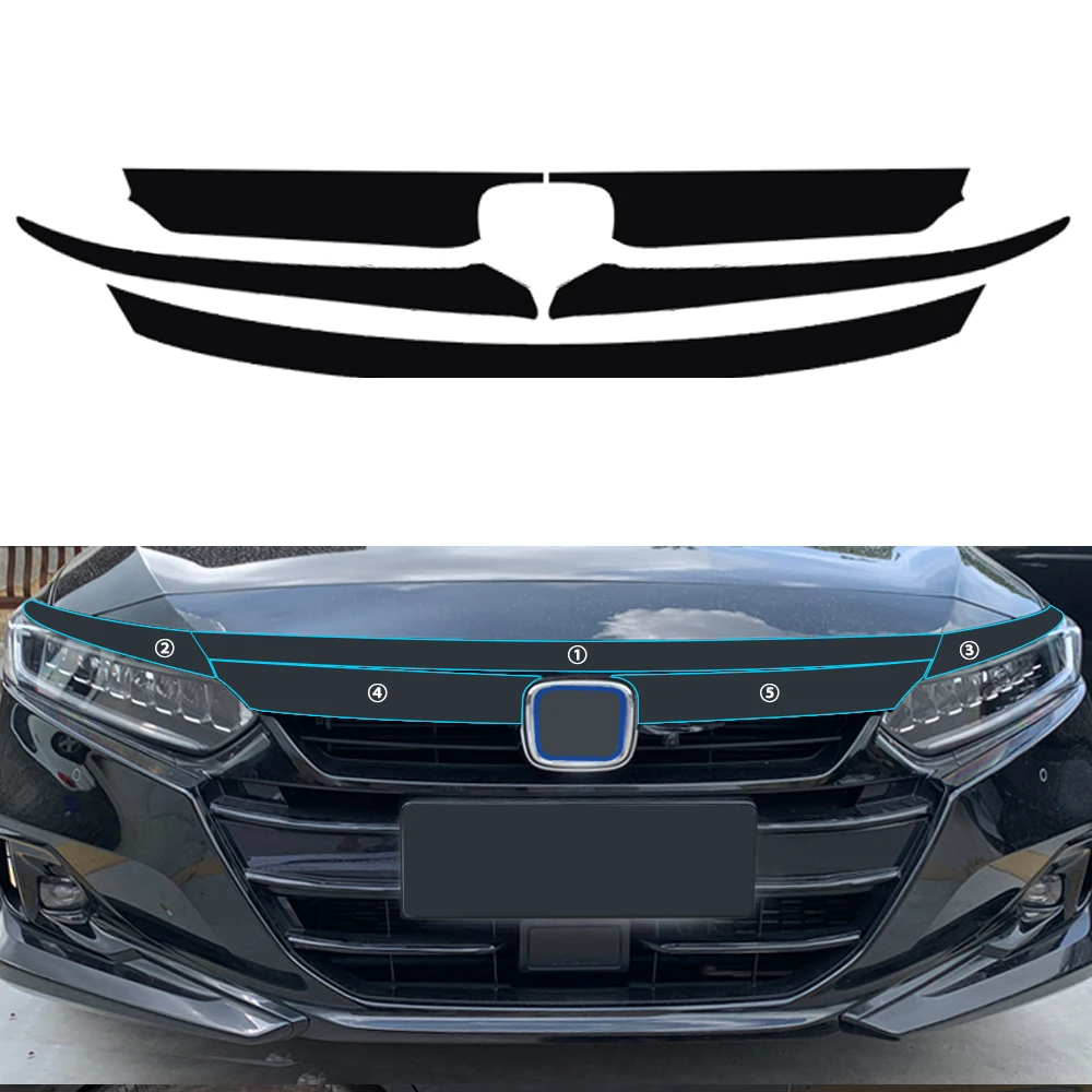 5pcs Car Front Grille Chrome Delete Blackout Overlay Vinyl Window Trim Sticker Decals For Honda Accord 2021-2022 Accessories