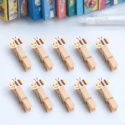 

10pcs Wooden Bee Clips Mini Natural Wood Clothespins For Photo Craft Decoration Display Party Favors Hanging Artwork Message