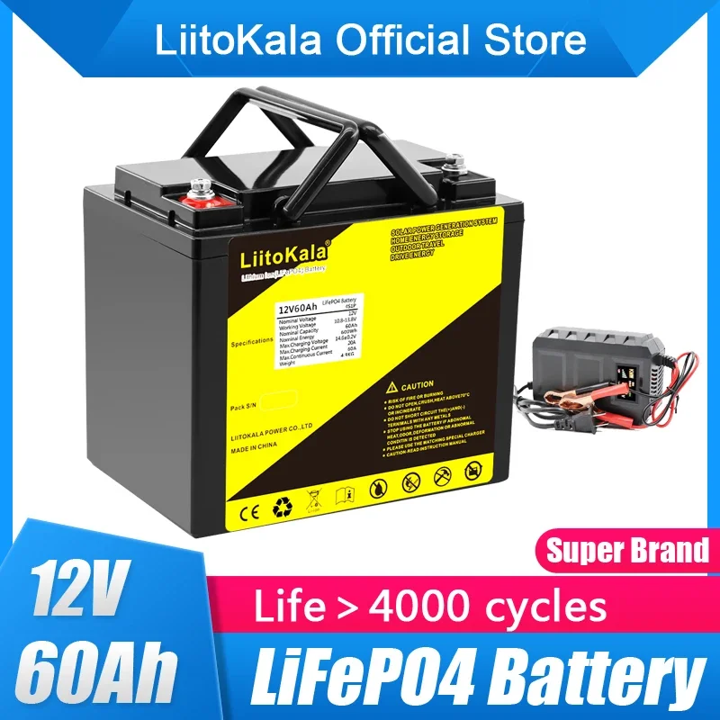 

LiitoKala 12V 60Ah 50Ah LiFePo4 Battery Lithium Iron Phosphate 12.8V LiFePo4 Rechargeable Battery for Kid Scooters Boat Motor