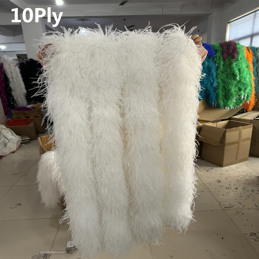 10Pcs Wholesale White Ostrich feathers boa 10Ply 2 Meters Long Decor Feather Trims for Dress Sewing Accessory Decoration Shawl