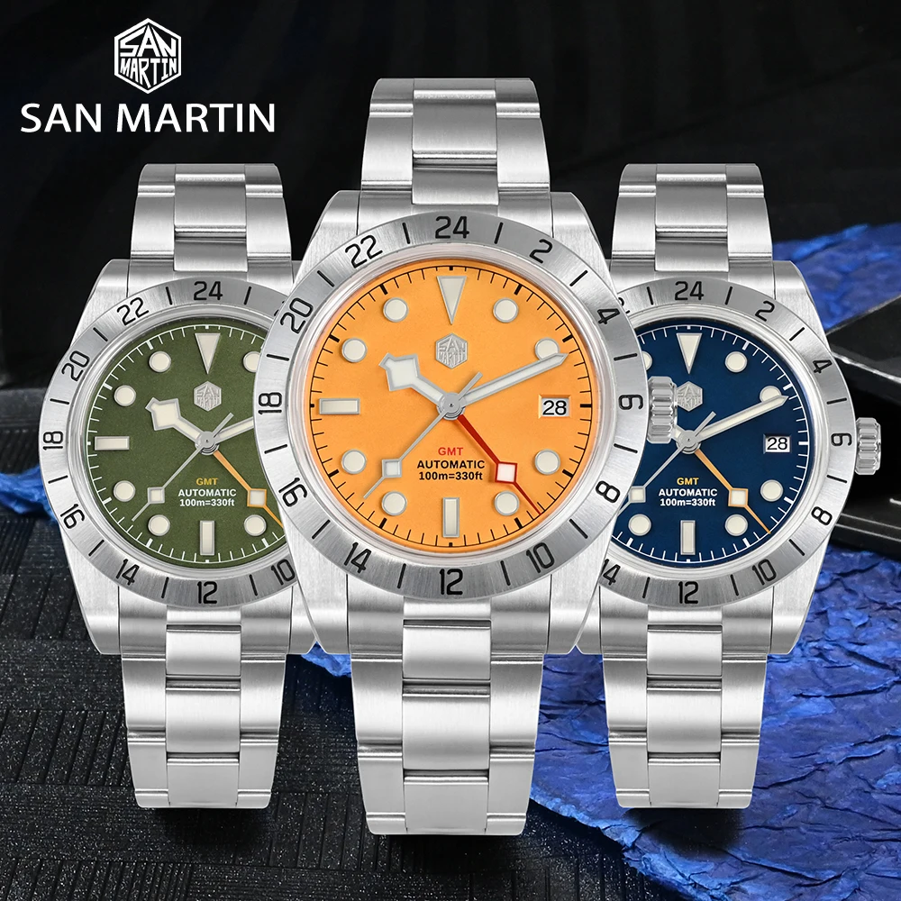 San Martin NH34 39mm BB GMT Luxury Men's Watches Business Dress Watch For Men Automatic Mechanical Sapphire Date Windows BGW9