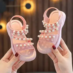 Sandali per bambini per ragazze scarpe per bambini principessa estate sandali per ragazze 2024 nuova scarpa da spiaggia per bambini con perle carine taglia 4 7 8 2 10 anni