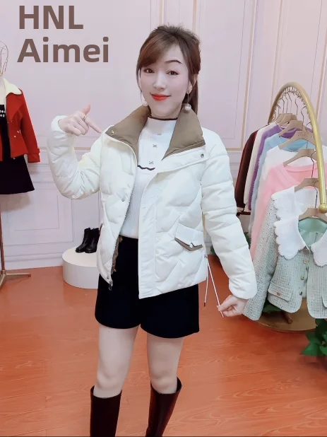 

Women's Winter ort down Cotton Jaet Dstring Side Cord Stand Collar Slimming Faionable Versatile Small Size Coat