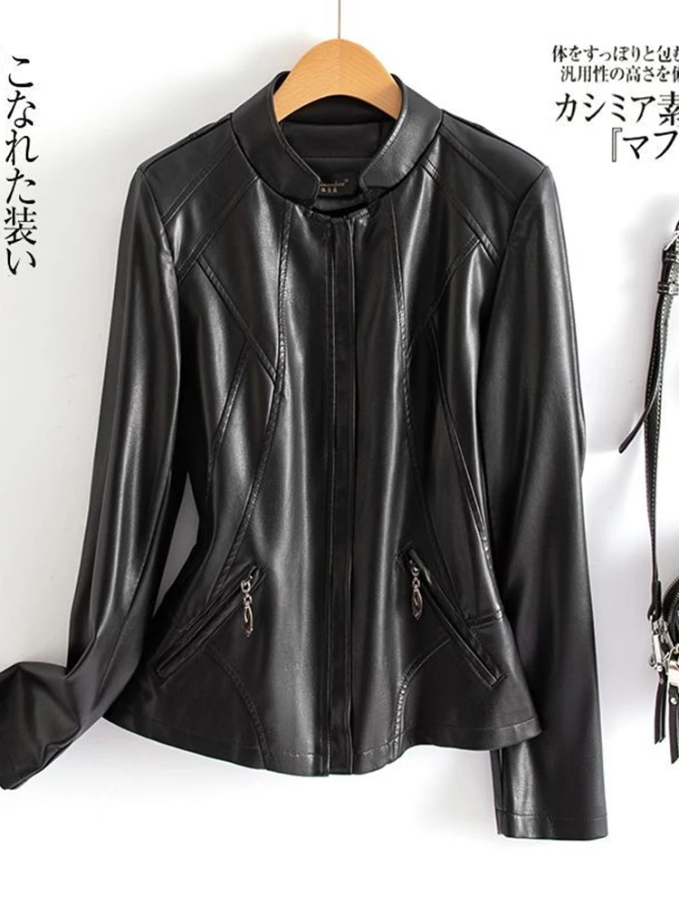 Primavera Autunno Nuovo Sle 2025 ort Pelle Jaet Donna Slim Fit Colletto alla coreana Cappotto di pelle eepskin di grandi dimensioni Pendolarismo Faion