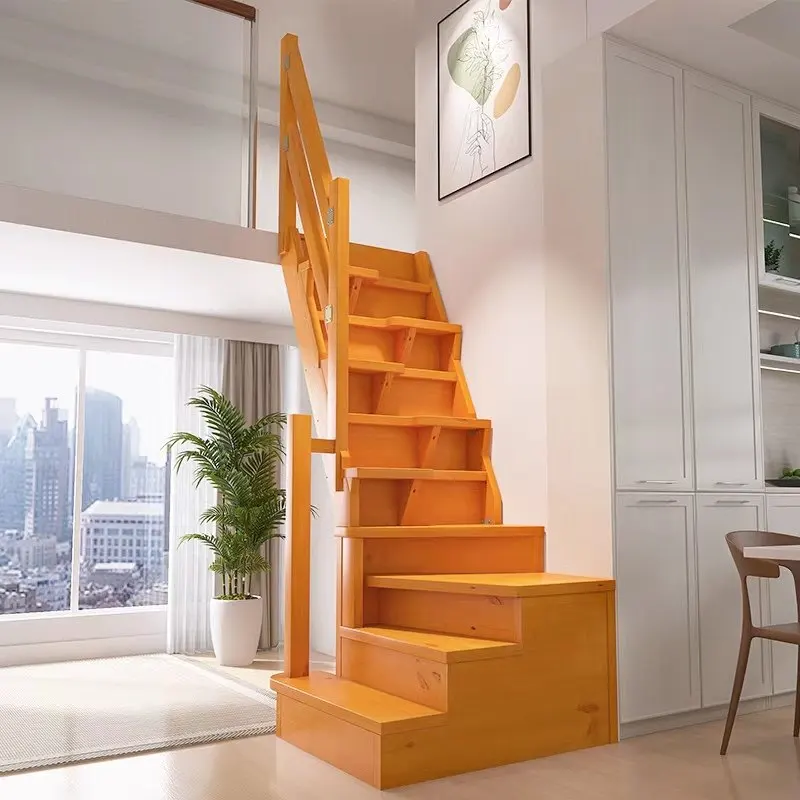 

Duplex loft corner stairs household indoor small space integral wooden ladder