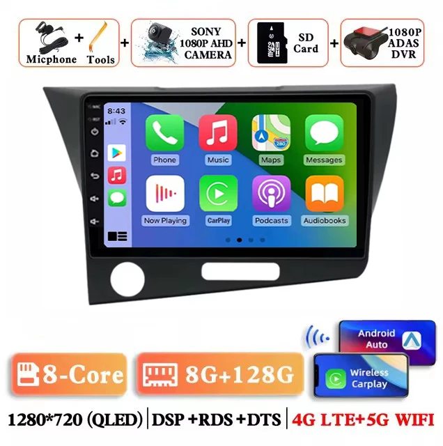 Android 16 autoradio voor Honda CRZ lhd 2010 - 2016, BT stereo, geen 2din video, draadloze Carplay, Auto ADAS, multimedia, 4G speler, DSP