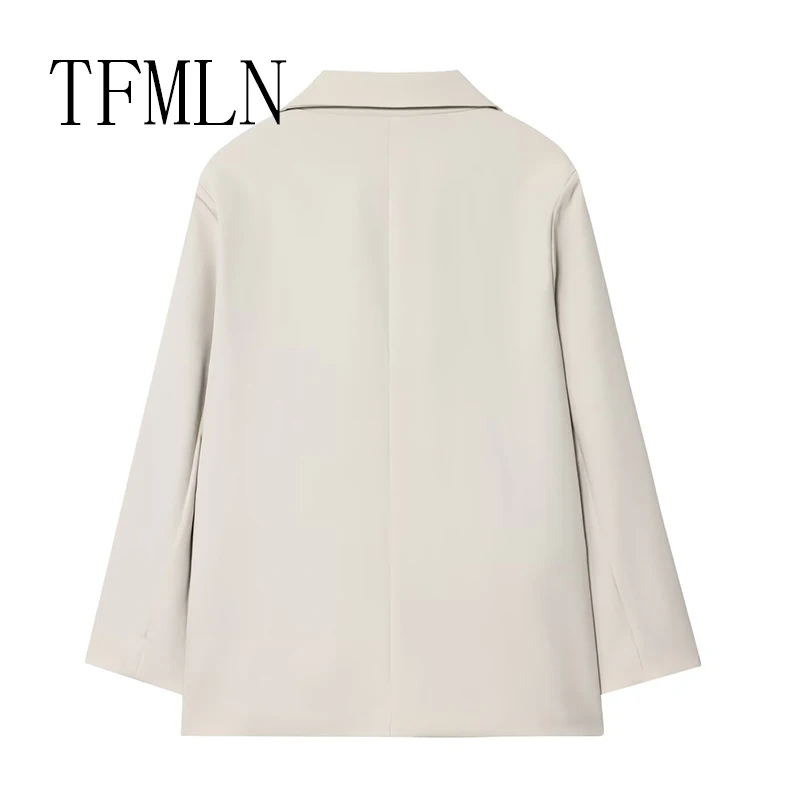 TFMLN جديد الخريف السترة للنساء مزدوجة الصدر جيب سترة نسائية 2025 كم طويل بليزرات غير رسمية شيك مكتب ارتداء السيدات