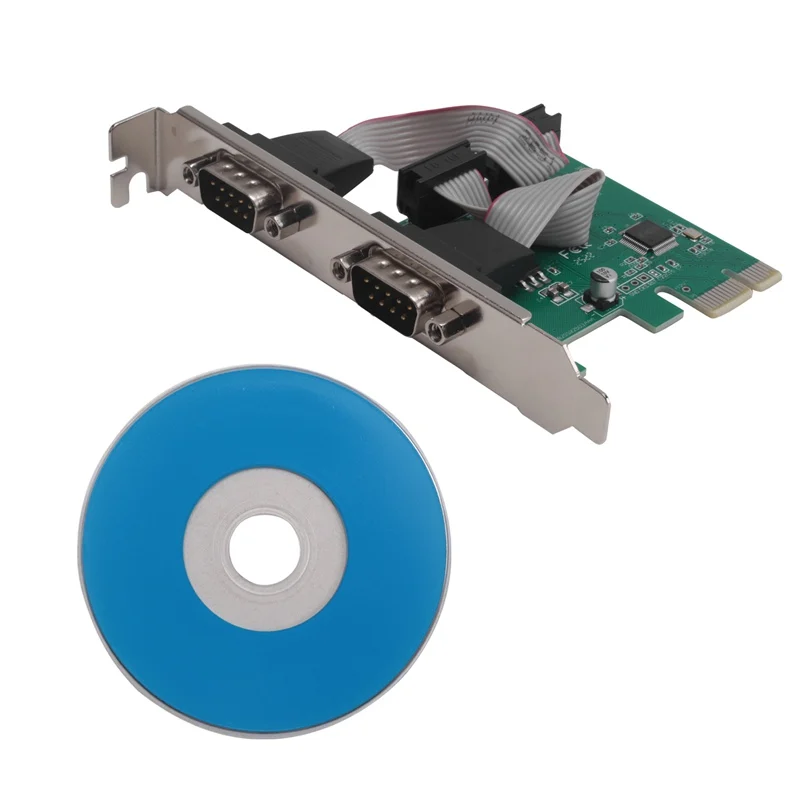 PCI-E PCI Express Dual Serial DB9 RS232 2 Ports Controller Adapter Card Green