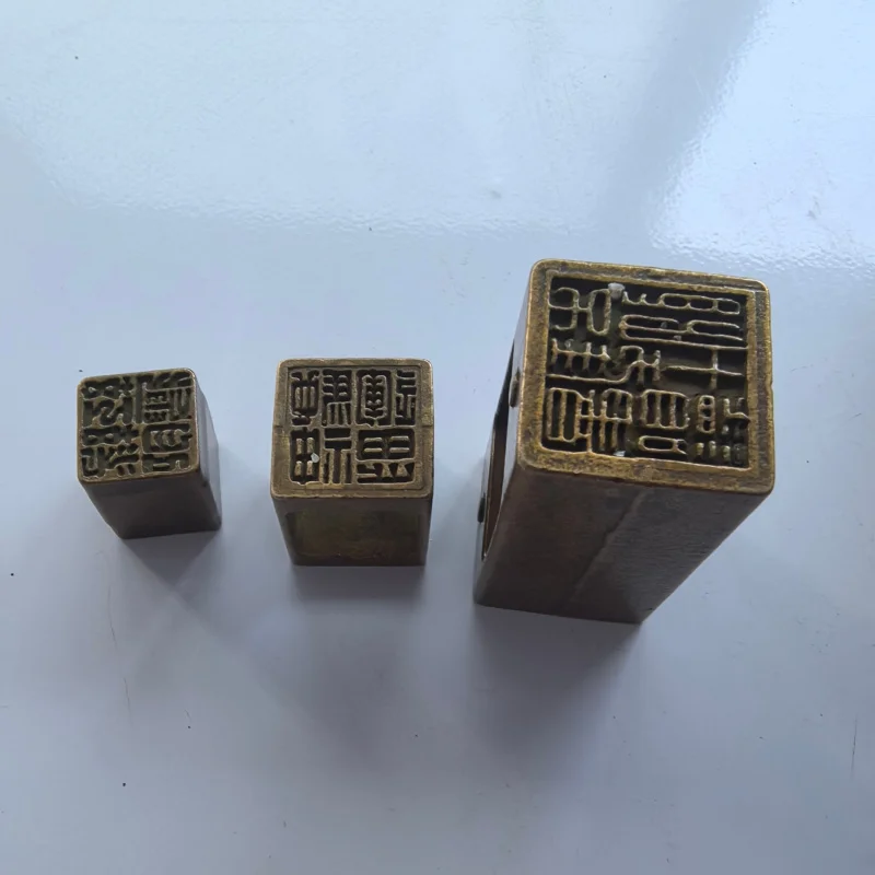 Crafts Ancient Carving Old One Three Seals Bronze Square Leisure Collection Solid Brass Seal B