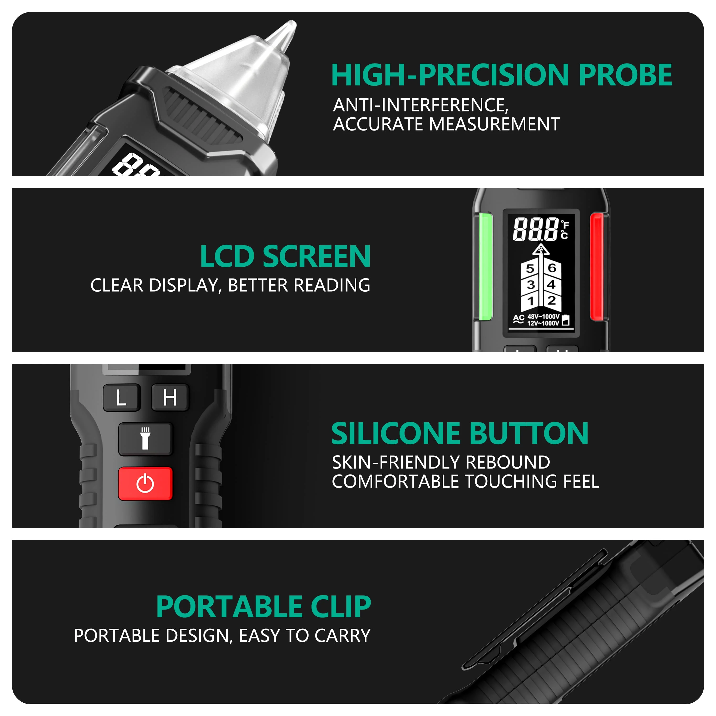 MASTFUYI FY18S ปากกาตรวจจับแรงดันไฟฟ้าแบบไม่สัมผัส - มาตรฐานความปลอดภัย CAT III 1000V, ปรับความไวได้, จอ LCD, เครื่องหาจุดขาดของสายไฟ