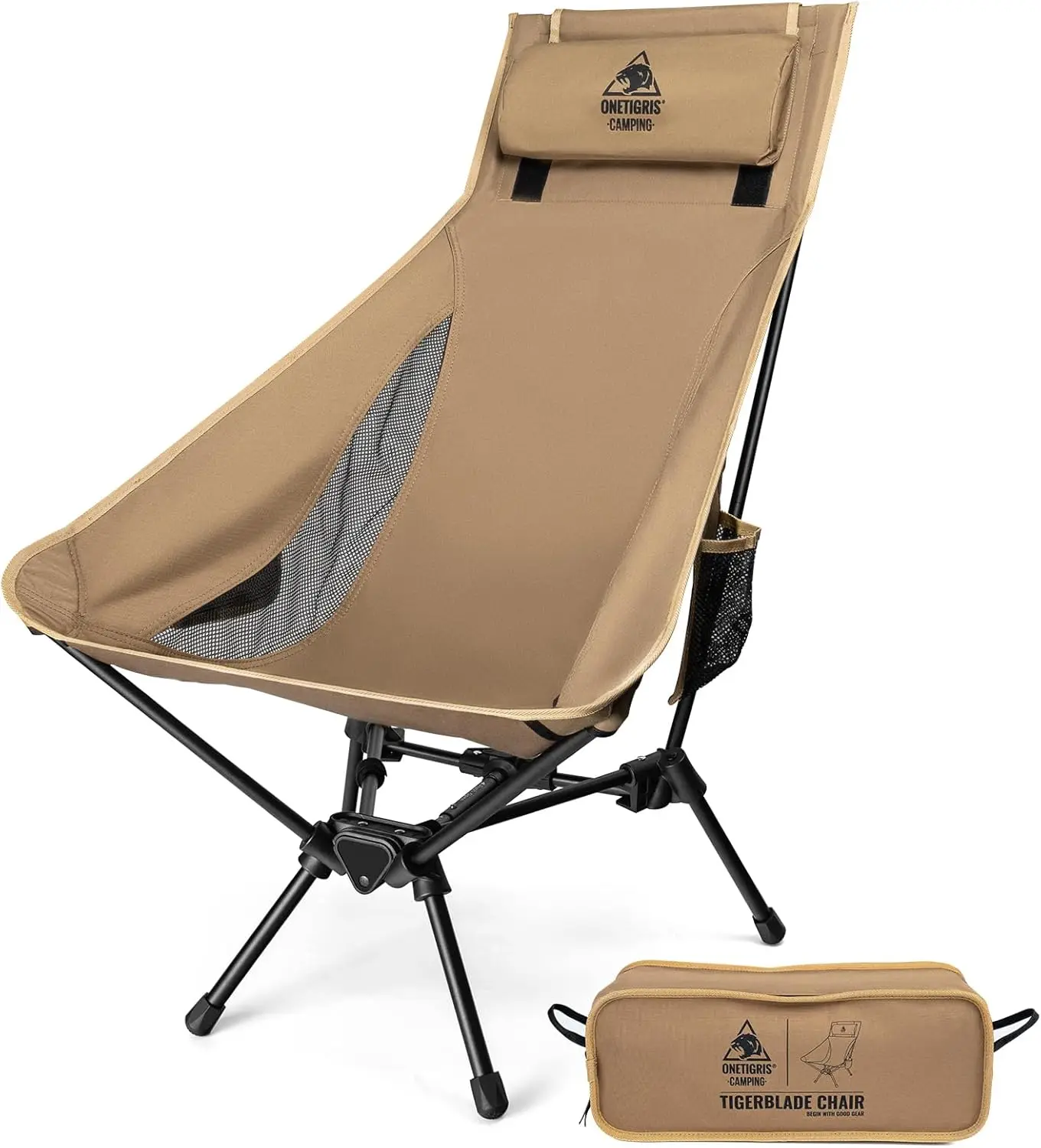 

High Back Camping Chair with Pillow, Comfortable Widened Seat Folding Chair for Outdoor