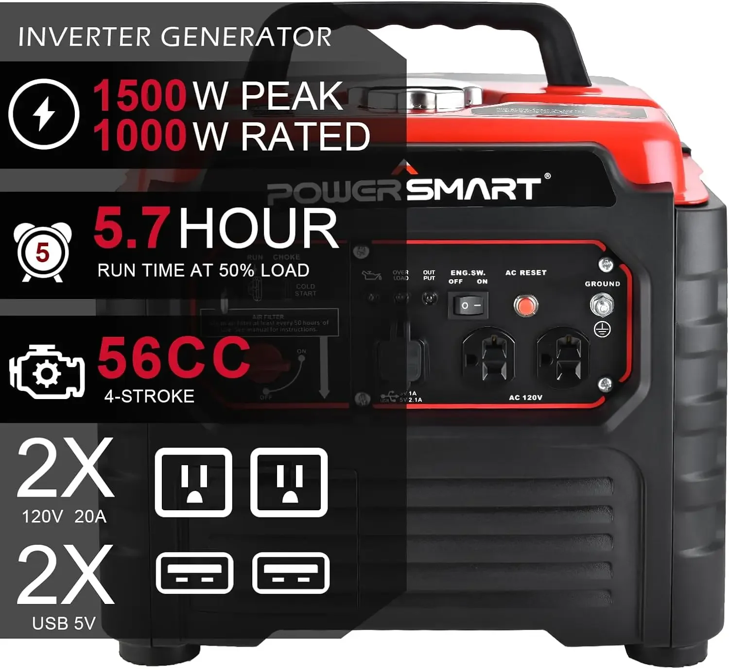 1500-Watt Gas Powered Portable Inverter Generator, Super Quiet, Ultra-Light Small Generator for Camping Outdoor,Parallel Capable