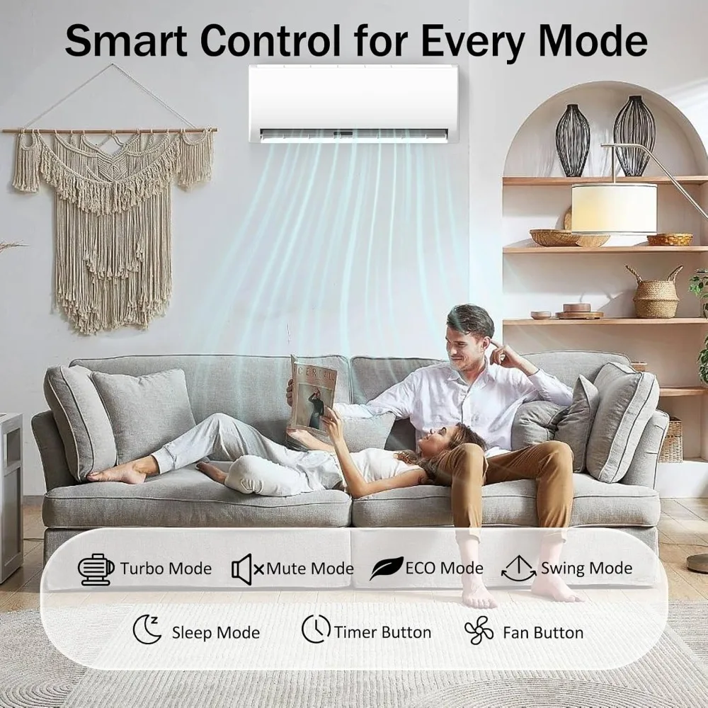 مكيف هواء وسخان هواء سبليت صغير 12000 وحدة حرارية بريطانية 19 SEER2 115 فولت عاكس موفر للطاقة بدون قنوات 1 طن تبريد يصل إلى 550 متر مربع. قدم #2