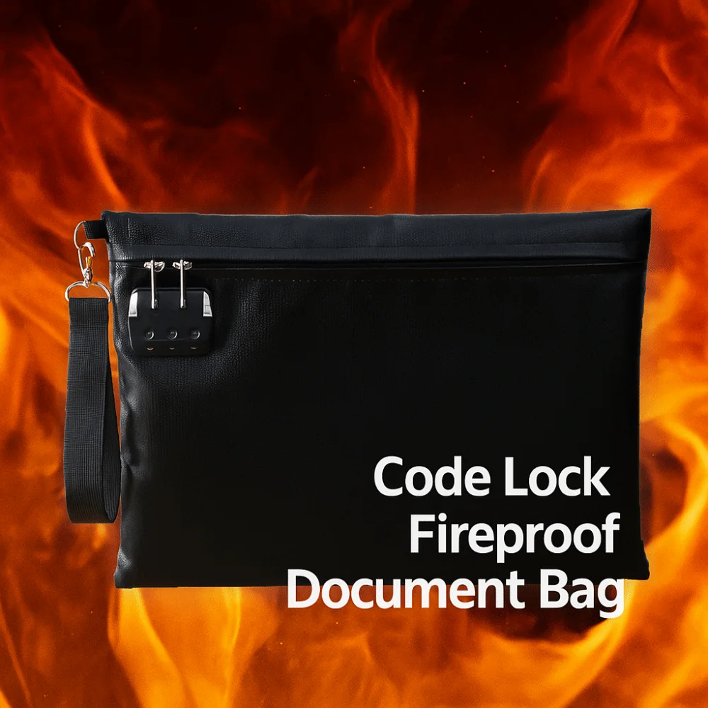 Fireproof Code Lock Fireproof Document Bag Heat-resistant with Lock Safety File Folder Waterproof Portable Zipper Document Pouch