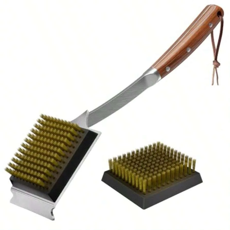 

【New style】Grill B And Scraper For Barbecue 17 Grill B With Extended Rosewood Handle And 2 Replaceable Copper Wire B Heads Outd
