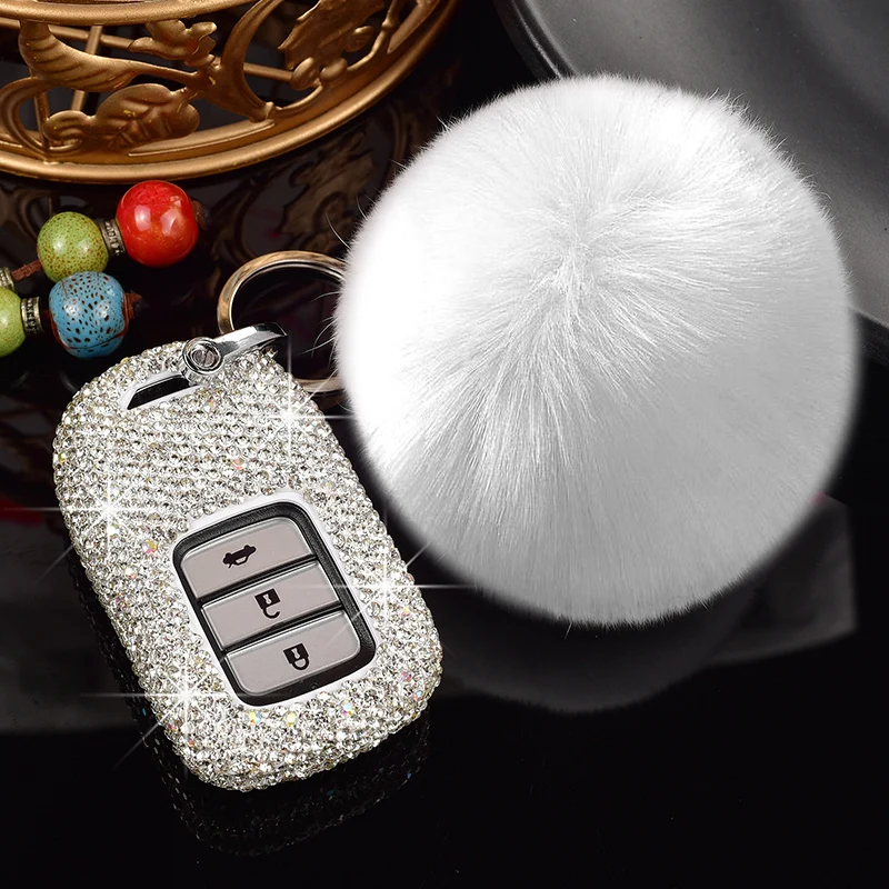 Fashion Women\'s Sparkling Diamond for Honda Car Key Cover Fit Vezel City Civic Jazz CRV BRV HRV Shuttle Vezel Pilot Accord