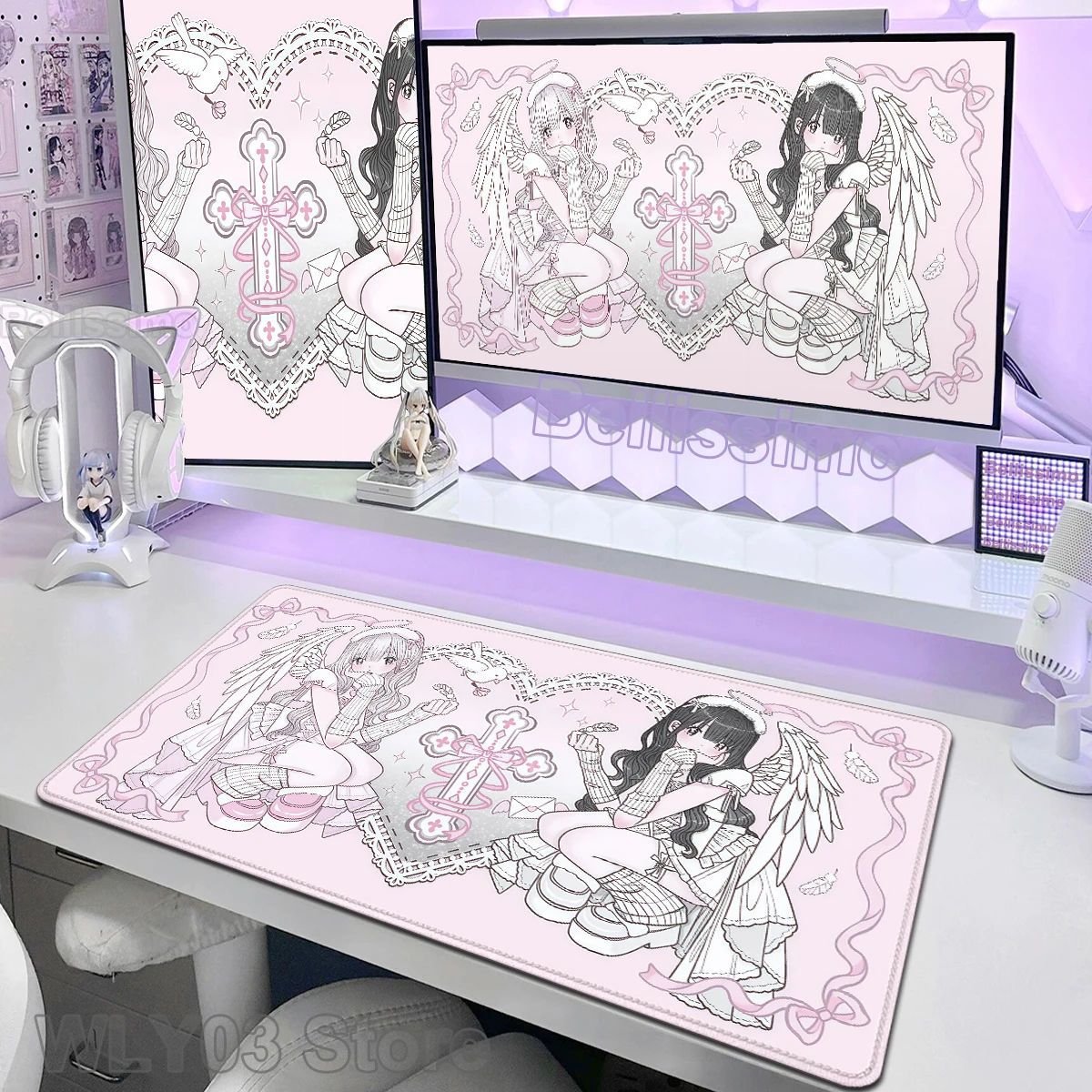 

Beauty Girl Large Mouse Pad Anti-slip Dining Table Mat Cute Pinkly Angel Girls Office Game Computer Keyboard Pad Kawaii Desk Mat