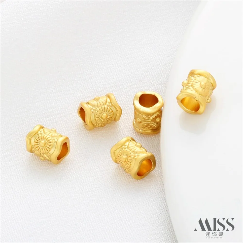 

18K Gold Bag Color Matte Gold Engraving Cylindrical Barrel Beads Irregular Retro Braided Rope Beaded Spacer DIY Accessories