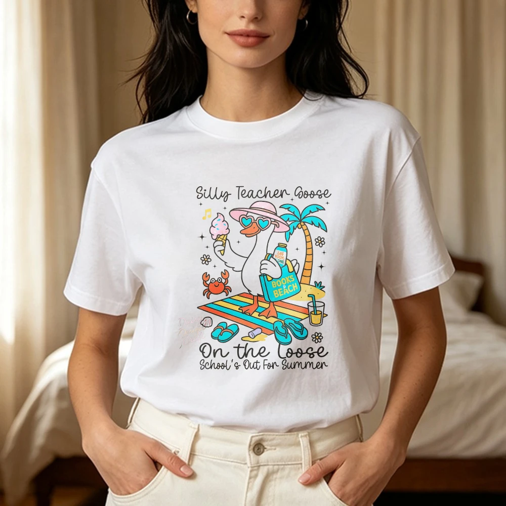 Silly Teacher Goose Graphic Tee Summer Beach Holiday School Out Women Men Fashion Shirt Summer Retro Trend Cool Street T Shirts