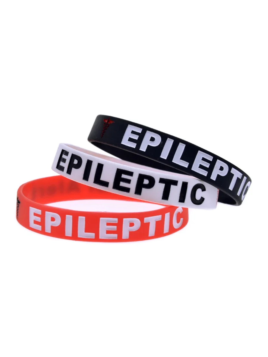 Epileptic Medical Alert ID Silicone Bracelets Patient Identification Wristbands Adult Size 3 Pcs