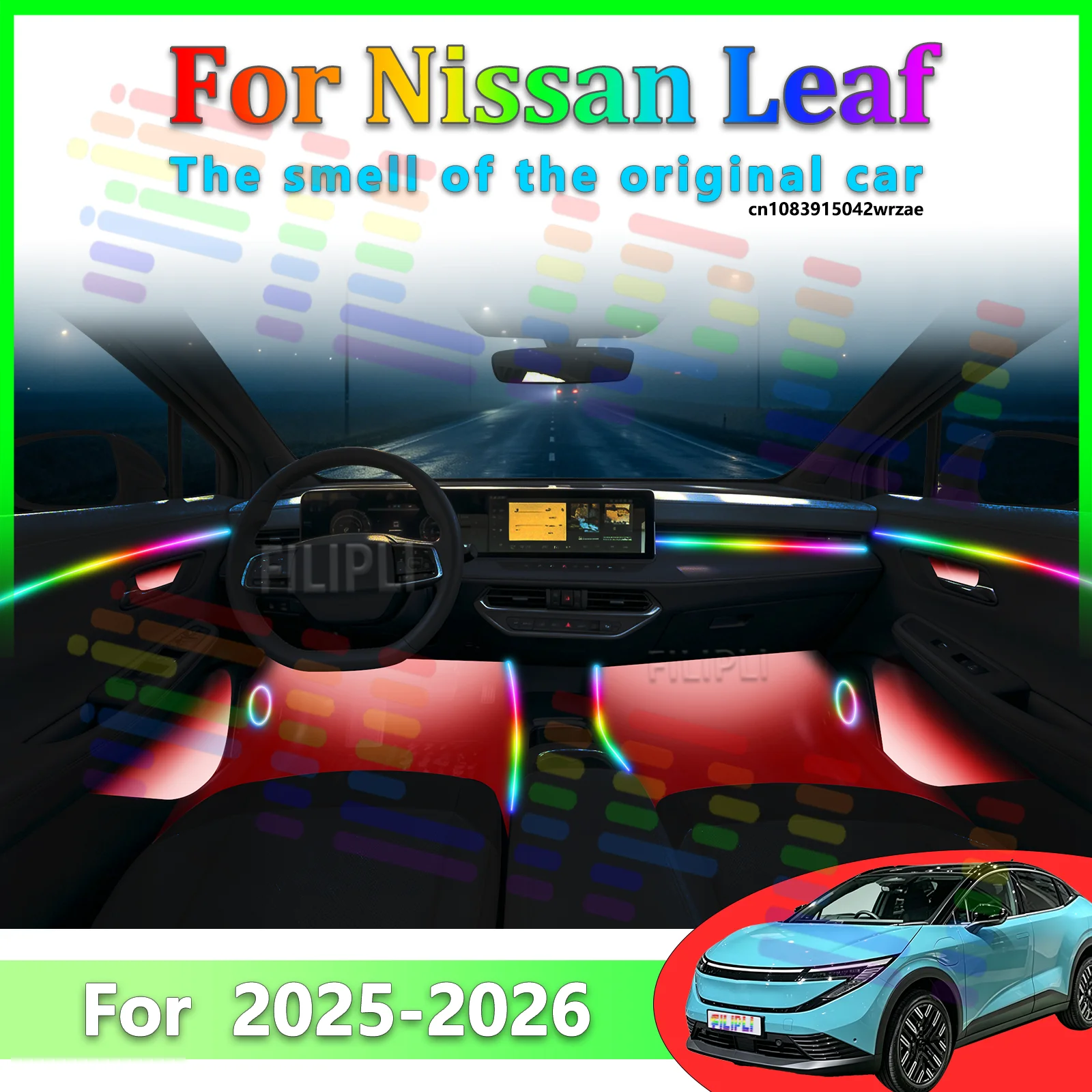 

For Nissan Leaf 2025-2026 64 Colors RGB LED Ambient Light Strip Bluetooth App Control Breathing Streamer Car Decor Lamp