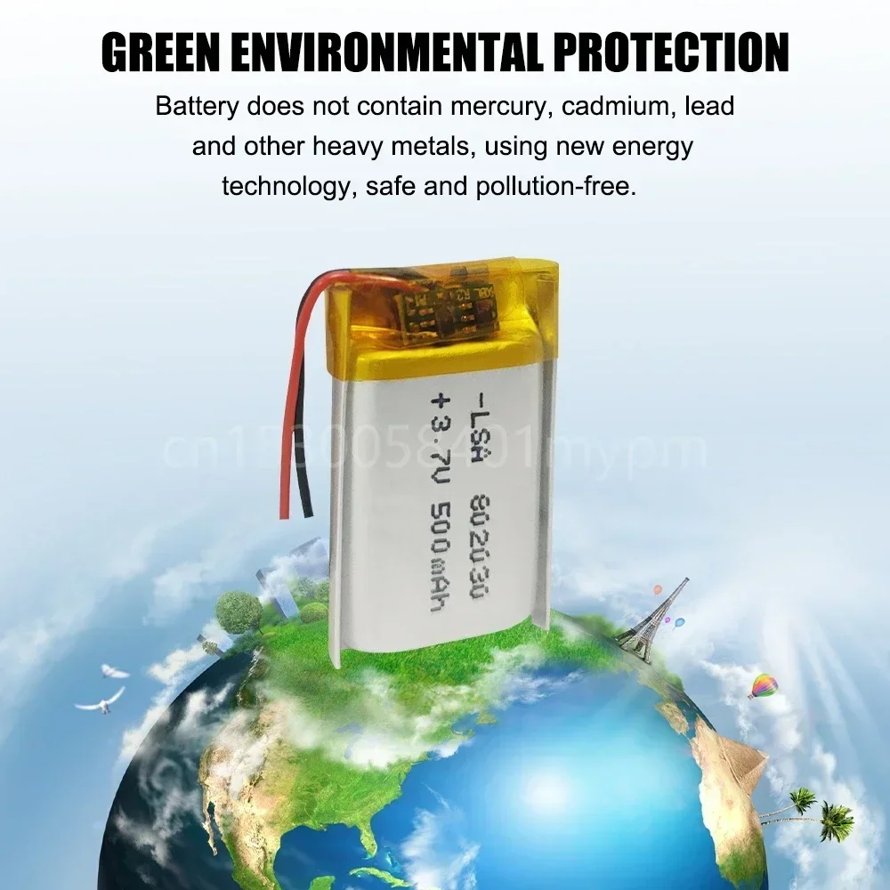 802030   3.7 فولت 500 مللي أمبير بطارية ليثيوم بوليمر قابلة للشحن لكاميرا لعبة MP5 التحكم عن بعد سماعة رأس بخاصية البلوتوث خلايا مكبر الصوت