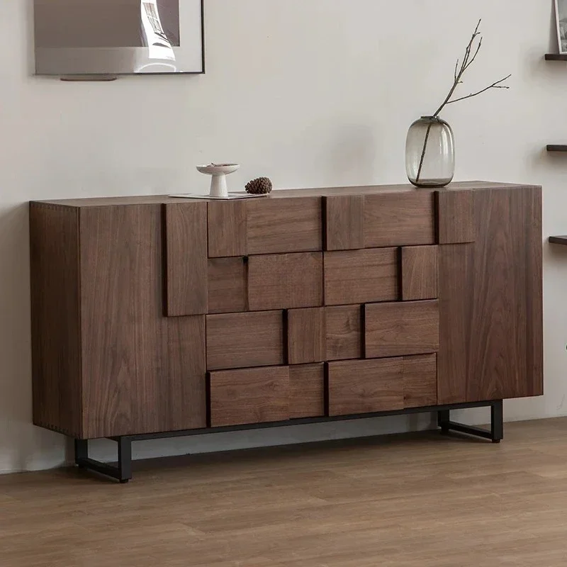 NNFun Wood Furniture Solid Wood Chest Cabinet Black Walnut Side Cabinet