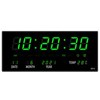 Luminous Digital Wall Clock Alarm Hourly Chiming Temperature Date Calendar Table Clock Electronic LED Clock Decoration with Plug