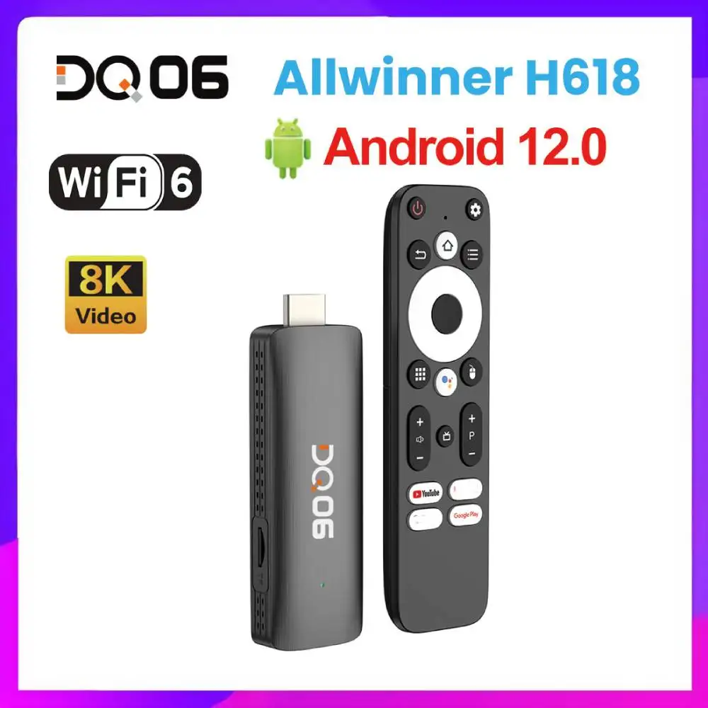VONTAR Android 12 DQ06 ATV Mini TV Stick Allwinner H618 Quad Core 8K Video 4K@60fps Wifi6 Build in BT Voice Android 12.0 TV BOX