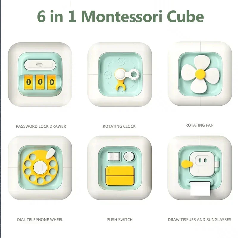 Jouets Montessori pour Fille et Garçon, Planche Sensorielle Occupée, Compétences de Pratique pour Bébé, MELCube, Fidget, 6 en 1