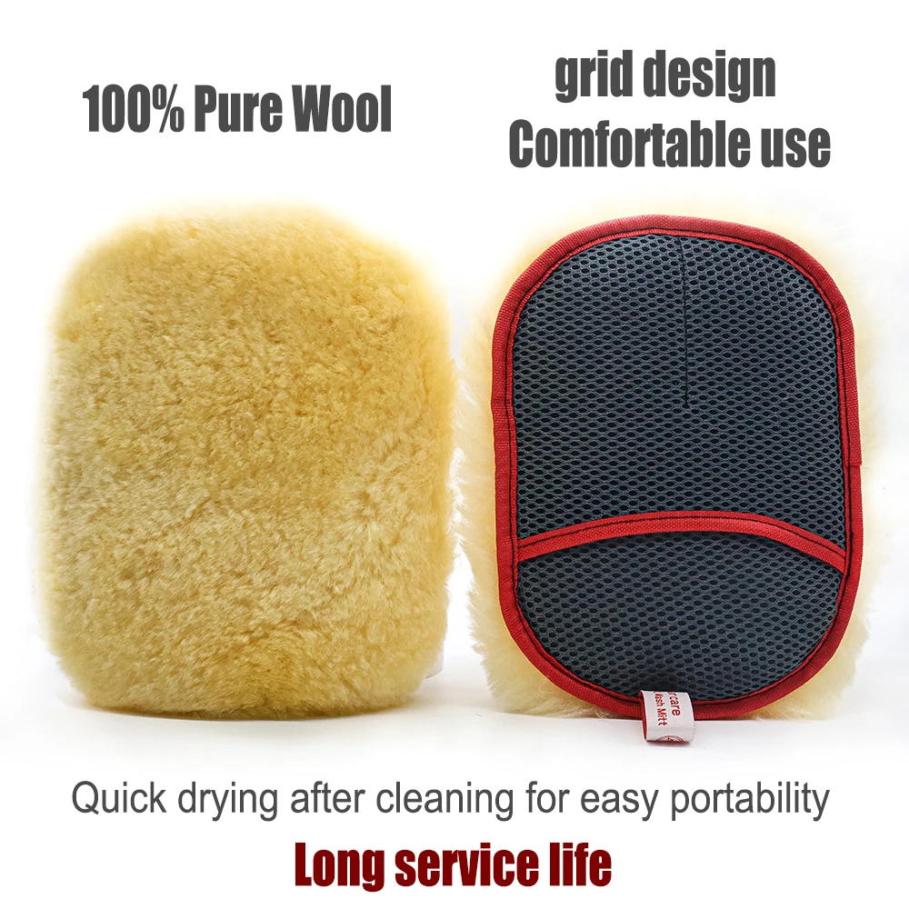 AUTOBRIGHT 3-color 100% Wool Car Cleaning Glove Car Paint Waxing Foam Cleaning Car Wash Glove Thickened Wool Car Beauty Tool