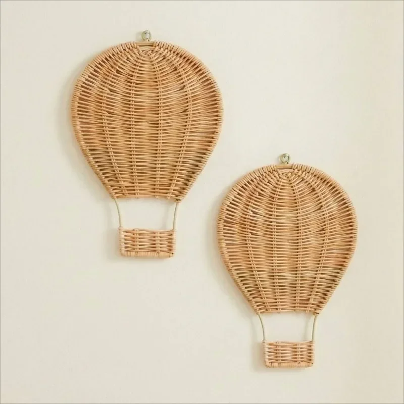New Handmade Rattan Wall Accents Cartoon Style Wall Hang Mini Pendant Hot Air Balloon Shape Hanging Ornament Home Shooting