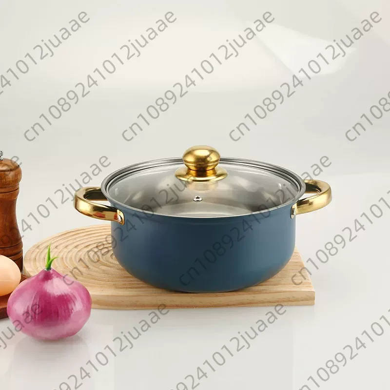 Stainless steel 12-piece pot set, soup pot non-stick frying pan, milk pot gold-plated handle