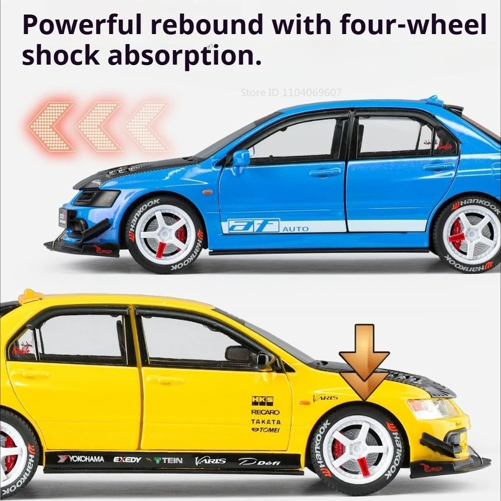 1:24 Toy EVO9 GT Model Supercars Alloy Diecast Sound Light Front Wheel Steering Doors Opened Pull Back Popular Sports Car Toys