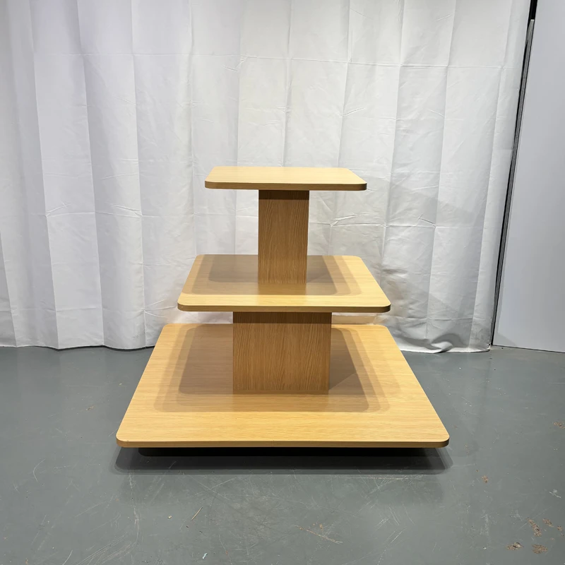Custom.Stackable Walnut 3-Tier Square Display Table for Commercial Showroom