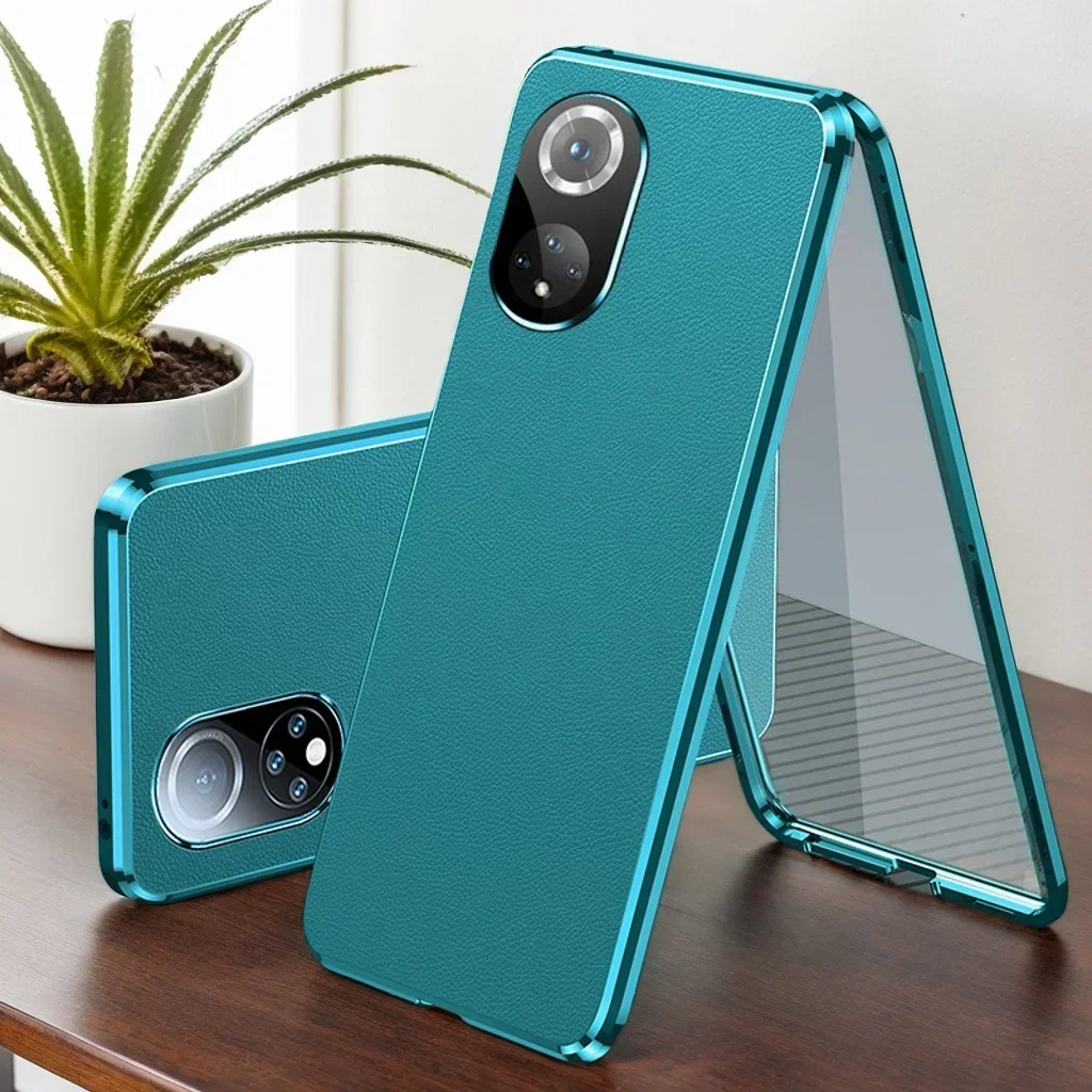 

Двусторонний металлический магнитный кожаный чехол из закаленного стекла для Honor 50 200 300 70 Pro Plus 200 90 Smart Lite Bumper Case