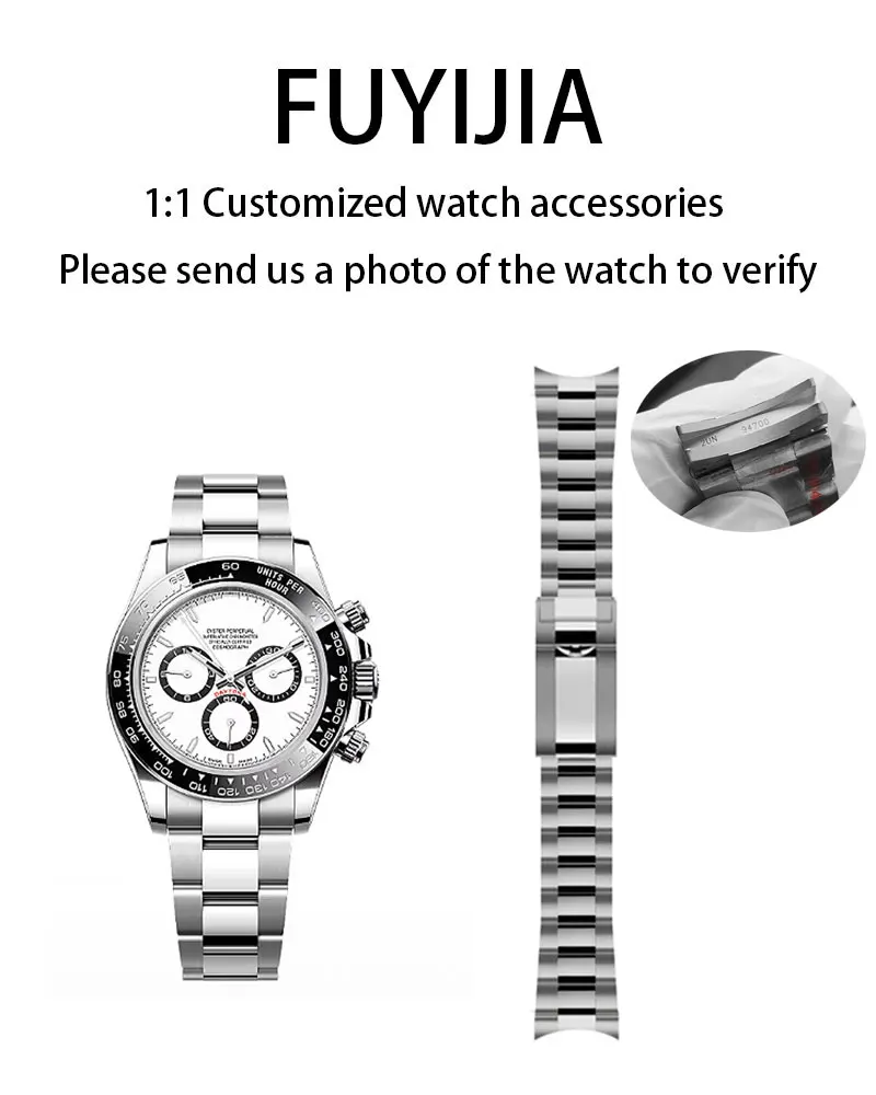 

FUYIJIA Custom Cosmograph Daytona m1165 оригинальные ремешки для часов 20 мм изогнутый интерфейс браслет из нержавеющей стали 904L складная пряжка