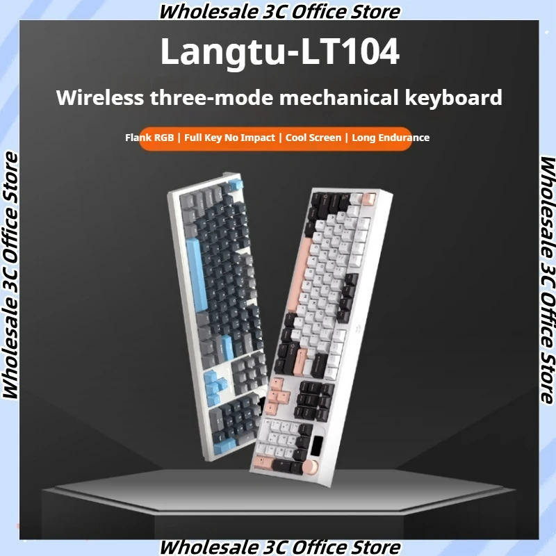 langtu wireless bluetooth gaming keyboard rgb mecanica tres modos abs com fio eixo azul l 104 key personalizado 01