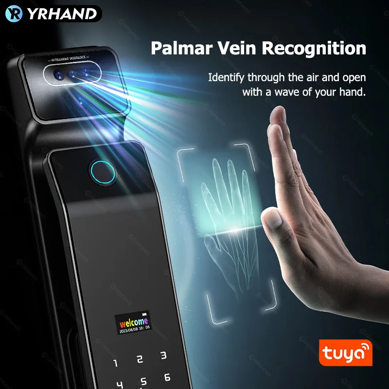 Real Time Intercom Palm Vein Recognition Intelligente Tuya Wifi  3DFace Unlock Outdoor Front Smart Digital Door Lock With Camera