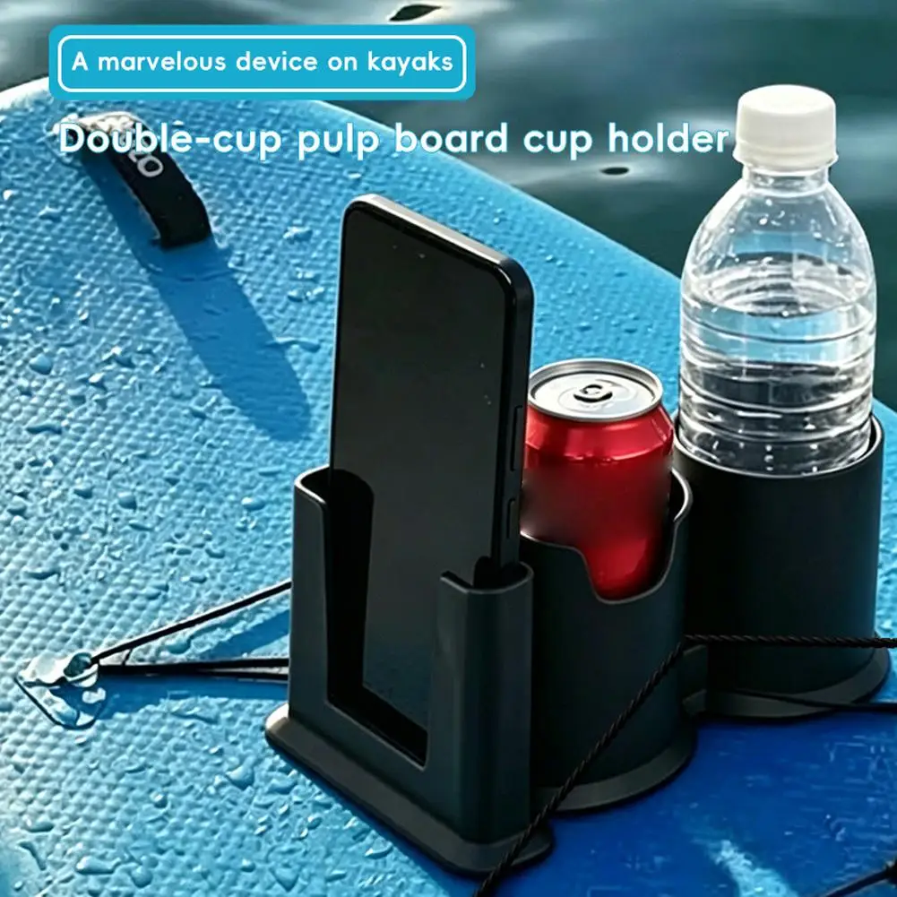Paddleboard Cup Holders Double Cups 2 In 1 Waterproof Plastic Kayak Drink Phone Storage Rack Support for Watercraft Canoe SUP view 5