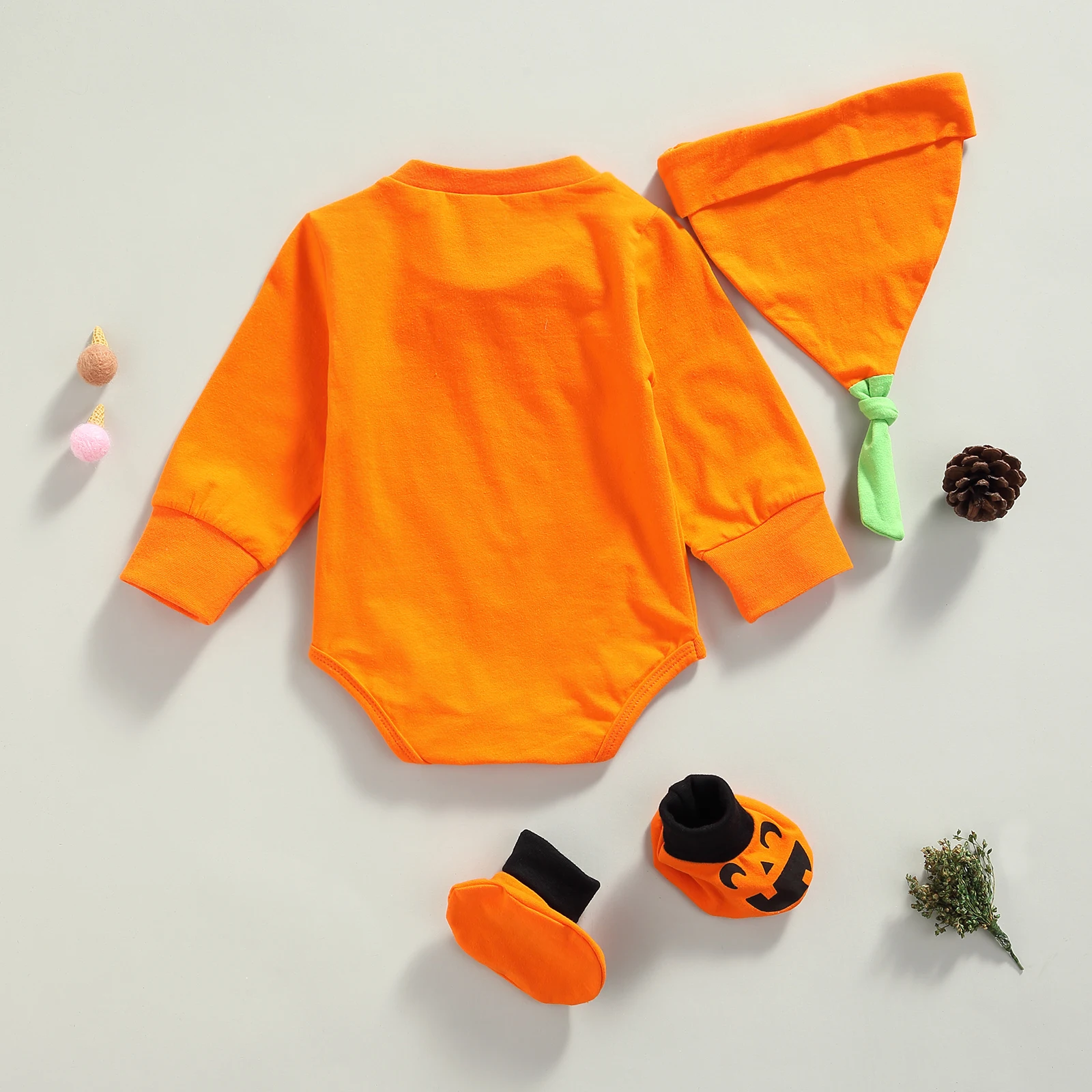 0-18 Months Infant Toddler Baby Boys Girls Halloween Pumpkin Costume Cute 3 PCS Set Outfits Baby Pumpkin Romper