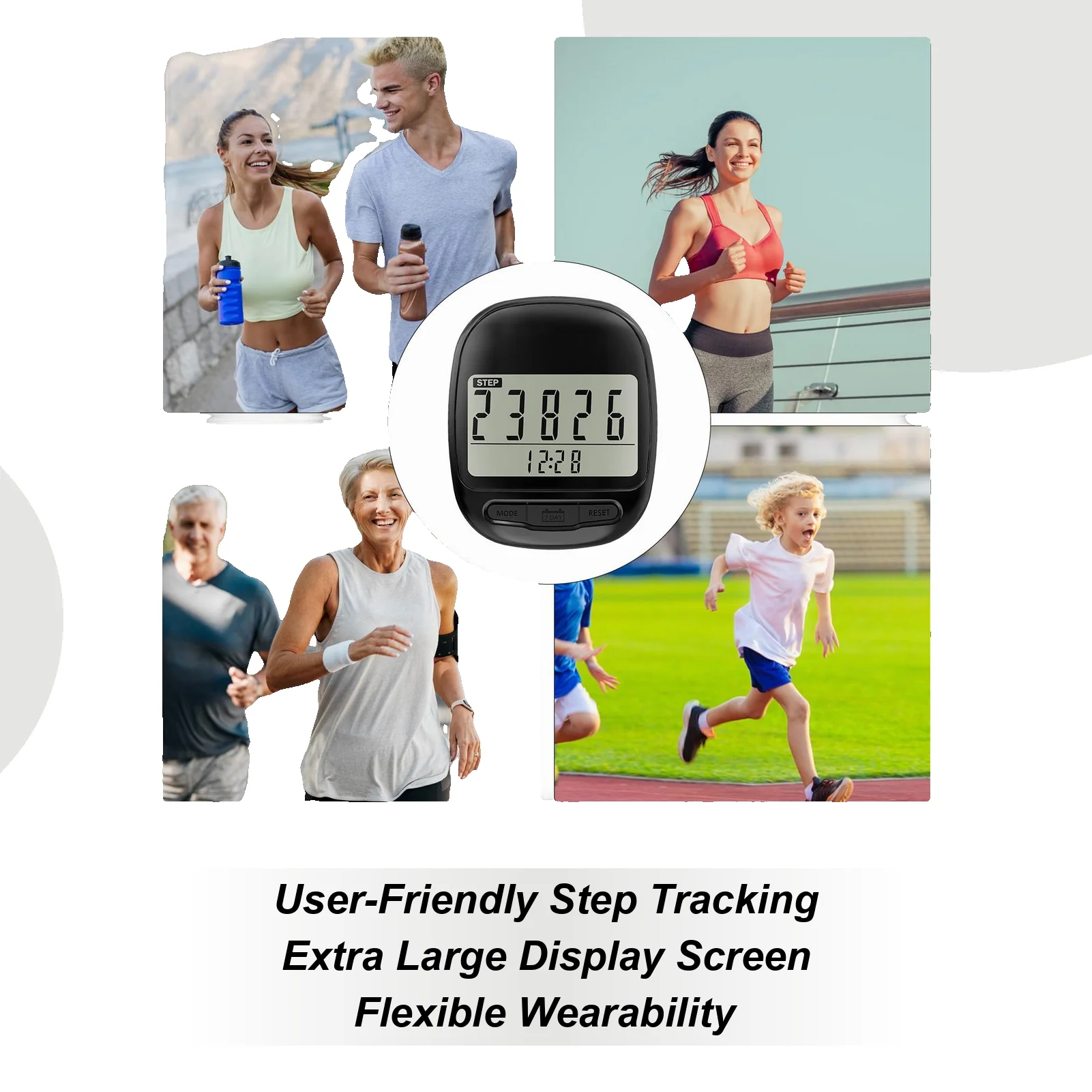    Podómetro Contador de pasos simple Pantalla LCD grande Contador de pasos para caminar Rastreador de pasos preciso Podómetro portátil para hombres y mujeres