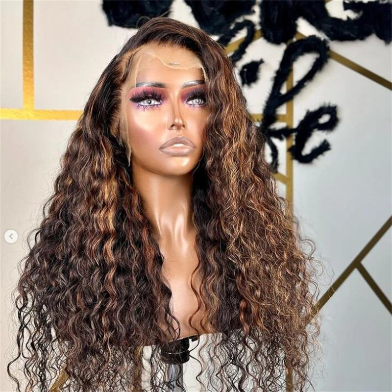 

Long Glueless Preplucked 26 inch 180%Density Ombre Blond Kinky Curly Lace Front Wig For Black Women With BabyHair Daily Cosplay