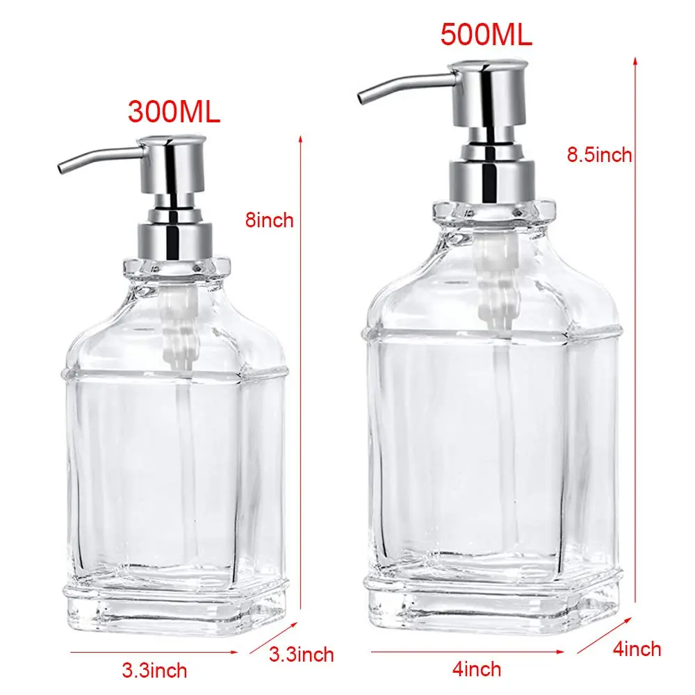 Press Type Thick Glass Soap Dispenser Stainless Steel Pump Liquid Foam Machine With Clear Labels Washing Hand Separate Bottle