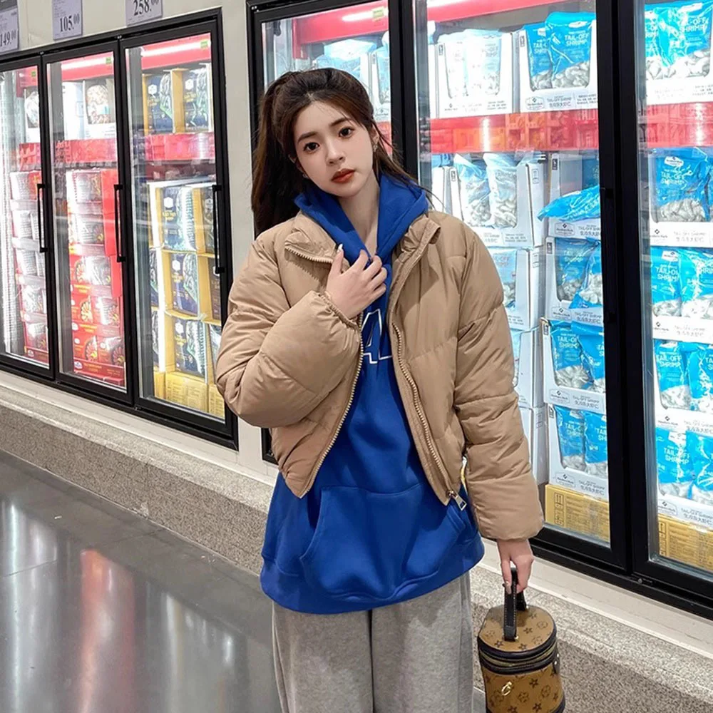 Корейская новая хлопковая куртка для женщин 2023 зимние короткие парки с воротником-стойкой пуховое пальто для женщин утепленная теплая женская одежда