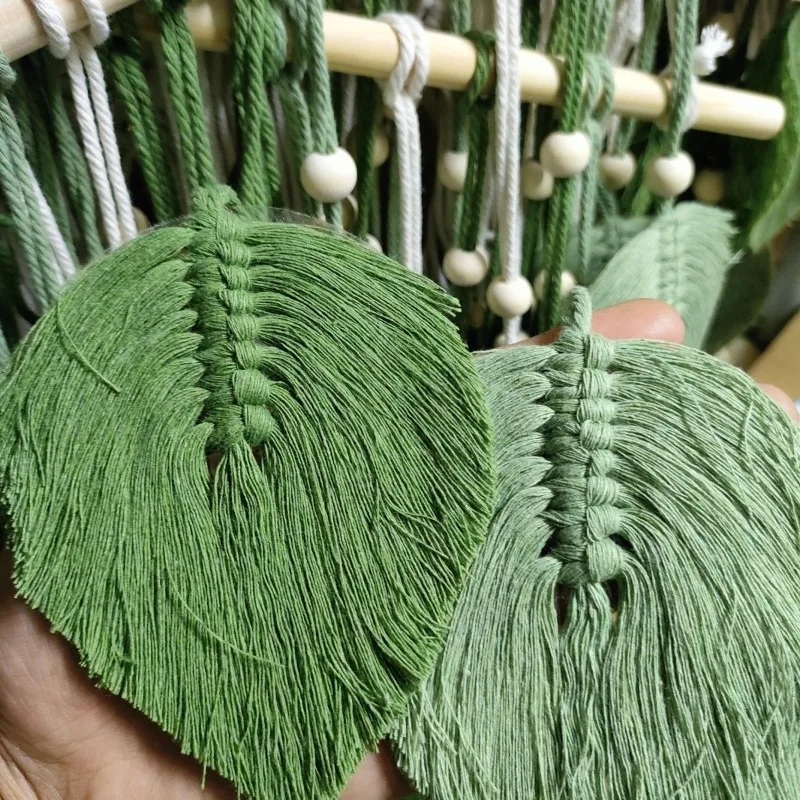 معلقة على الحائط من نسيج نورديك ليف المنسوج يدويًا - علاج مزاج بوهو لغرفة النوم وBnB، ديكور جدار مكرامية بسيط لتزيين الغرفة #5