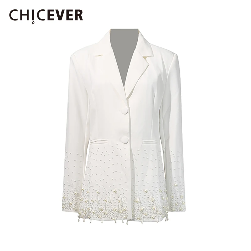 

CHICEVER Solid Spliced Pearls Elegant Jacket Female Lapel Long Sleeve Slimming Office Lady Women's Jackets Autumn Fashion Style